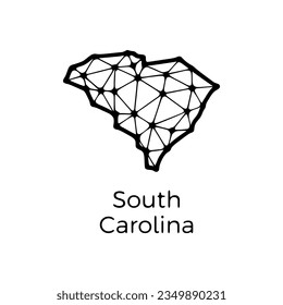 South Carolina state map polygonal illustration made of lines and dots, isolated on white background. US state low poly design