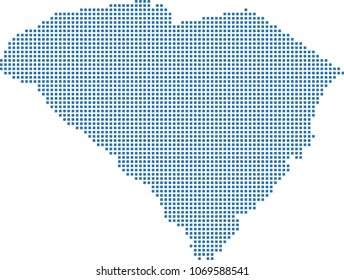 South Carolina state of USA map dots vector outline illustration in blue background. Dotted map of South Carolina state of United States of America. Creative pixel art map with highly detailed border 