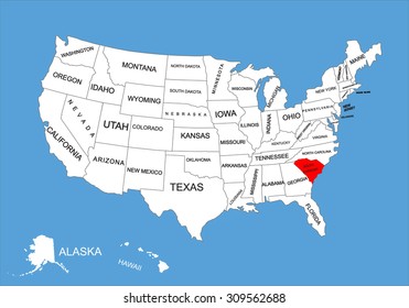 South Carolina State, USA, vector map isolated on United states map. Editable blank vector map of USA.
