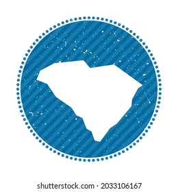 South Carolina striped retro travel sticker. Badge with map of US state, vector illustration. Can be used as insignia, logotype, label, sticker or badge of South Carolina.
