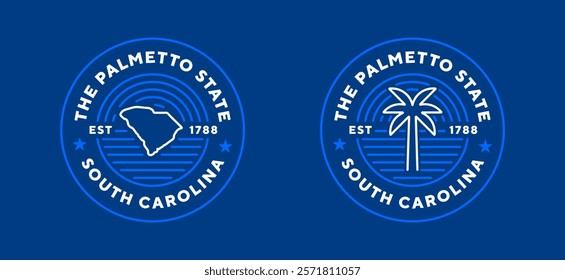 South Carolina travel logo. The Palmetto State. Editable stroke. Thin vector icon set