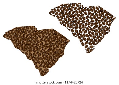 South Carolina (United States of America) -  map of coffee bean, South Carolina map made of coffee beans,