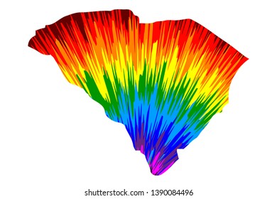 South Carolina (United States of America, USA, U.S., US) - map is designed rainbow abstract colorful pattern, State of South Carolina map made of color explosion,