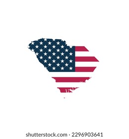 South Carolina US Blank Map Vector Template With American Flag. Solid Color and Outline Isolated on White Background. easy to edit