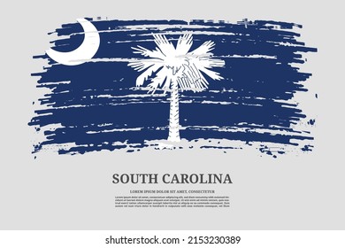 South Carolina US flag with brush stroke effect and information text poster, vector background