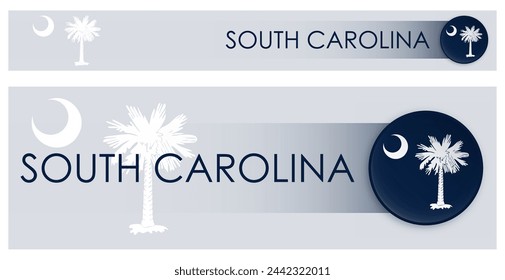 Banner web horizontal de la bandera del estado de Carolina del Sur en estilo moderno del neomorfismo. Página web Carolina del Sur botón de encabezado para aplicación móvil o sitio de Internet. Vector