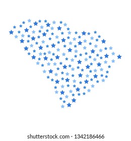 South Carolina U.S. state map background with blue stars of different sizes vector illustration eps
