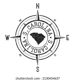 South Carolina, USA Stamp Map Compass Adventure. Illustration Travel Country Symbol. Seal Expedition Wind Rose Icon.