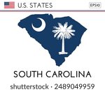 South Carolina USA state map shape with flag. Map of South Carolina in the South Carolina flag colors. Outline map filled with its flag colors. Vector illustration.