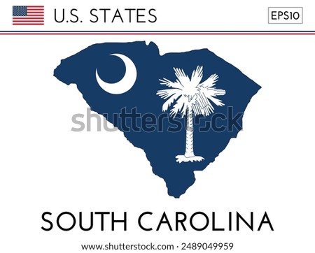 South Carolina USA state map shape with flag. Map of South Carolina in the South Carolina flag colors. Outline map filled with its flag colors. Vector illustration.