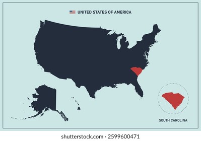 South Carolina vector map. High detailed illustration. United state of America country.