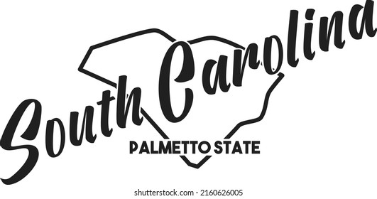 South Carolina vector silhouette. Nickname Palmetto State. Hand-drawn illustration map of the USA territory. Image for US poster, banner, print, decor, United States of America card.