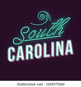 South Carolina vintage 3d vector lettering. Retro bold font, typeface. Pop art stylized text. Old school style letters. 90s, 80s poster, banner, t shirt typography design. Wave color background
