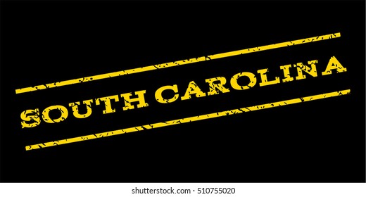 South Carolina watermark stamp. Text caption between parallel lines with grunge design style. Rubber seal stamp with dirty texture. Vector yellow color ink imprint on a blue background.