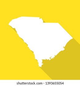 South Carolina white map,border flat simple style with long shadow on yellow background.