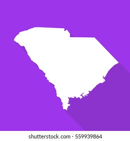 South Carolina white map,border flat simple style with long shadow on purple background