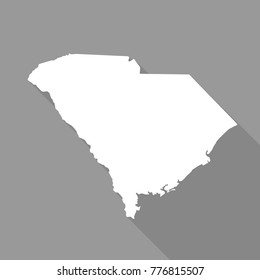Mapa branco da Carolina do Sul, estilo simples de borda plana com sombra longa sobre fundo cinza