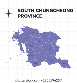 South Chungcheong province map illustration. Map of the province in South Korea