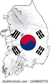  South Corea ontour flag colors map with cracks and scrapes. Vector illustration