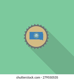 South Dakota bottle cap flat icon with long shadow. Vector illustration EPS10