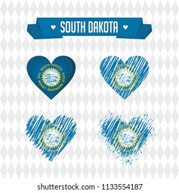 South Dakota. Collection of four vector hearts with flag. Heart silhouette
