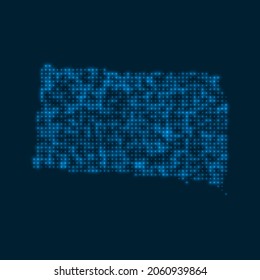 South Dakota dotted glowing map. Shape of the US state with blue bright bulbs. Vector illustration.