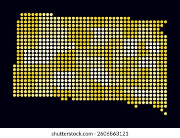 South Dakota dotted map. Digital style map of the state on dark background. South Dakota shape with circle dots. Colored dots style. Large size circles. Abstract vector illustration.