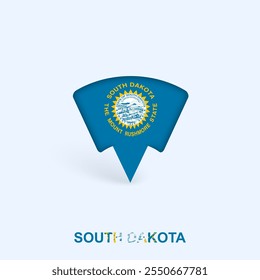 South Dakota Flag Map Pointer Design with Shadow. Vector illustrator.