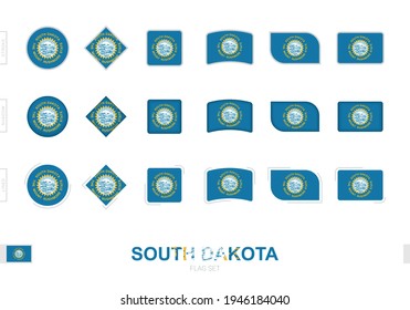 South Dakota flag set, simple flags of South Dakota with three different effects. Vector illustration.