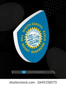 South Dakota Flag Shield icon in 3D on Dark Modern Abstract Rugby Background. Perfect for sports events, heritage themes, national celebrations, and patriotic designs.