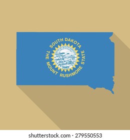 South Dakota flag,map flat icon with long shadow. Vector EPS10