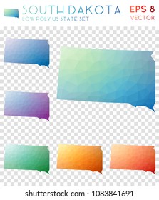 South Dakota geometric polygonal, mosaic style US state maps collection. Fetching low poly style, modern design for infographics or presentation.