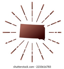 South Dakota gradiented sunburst. Map of the us state with colorful star rays. South Dakota illustration in digital, technology, internet, network style. Vector illustration.