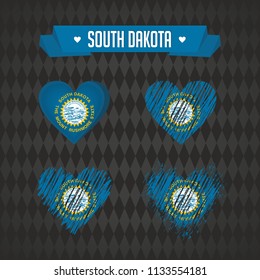 South Dakota heart with flag inside. Grunge vector graphic symbols