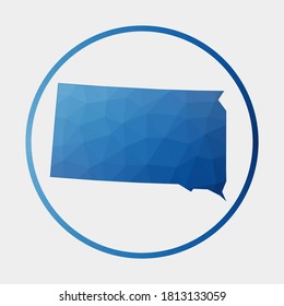 South Dakota icon. Polygonal map of the us state in gradient ring. Round low poly South Dakota sign. Vector illustration.