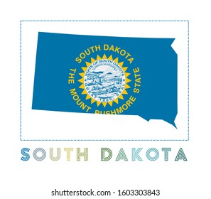 South Dakota Logo. Map of South Dakota with state name and flag. Vibrant vector illustration.