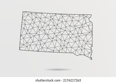 South Dakota Map - Abstract mash line and point scales on white background with USA Map. Wire Frame 3D mesh polygonal network line, design sphere, dot and structure - Vector illustration eps 10