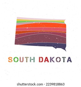 South Dakota map design. Shape of the US state with beautiful geometric waves and grunge texture. Trendy vector illustration.