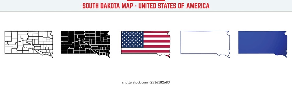 South Dakota Map with editable stroke icon. South Dakota USA State thin line icon, South Dakota map vector illustration, South Dakota, SD silhouette vector map