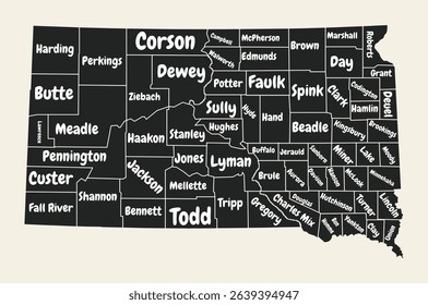 South Dakota map with geographic and poster themes