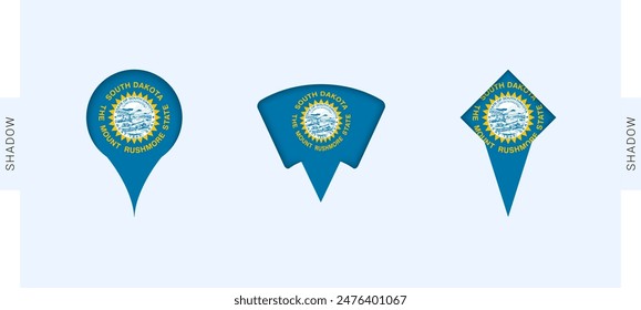 Conjunto de marcadores de mapa de Dakota del Sur. Perfecto para proyectos relacionados con Dakota del Sur, viajes, geografía y representación internacional. Vector colección.
