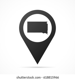 South Dakota Map on location pin. Map pointer isolated on a white background. Conceptual vector illustration.