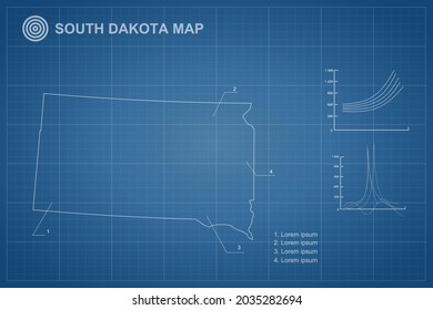 South Dakota map - State of USA Map International vector template with outline style and white color isolated on blueprint background - Vector illustration eps 10