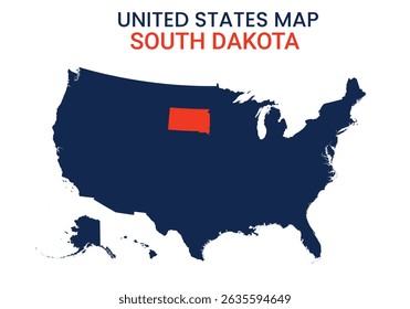 South Dakota map of USA state. South Dakota map vector illustration. South Dakota vector map on white background.