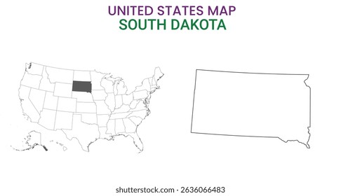 South Dakota map of USA state. South Dakota map vector illustration. South Dakota vector map on white background.