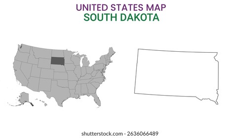 South Dakota map of USA state. South Dakota map vector illustration. South Dakota vector map on white background.