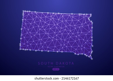 South Dakota Map - USA, United States of America map vector template with purple mash line, point scales, and polygon style isolated on purple technology background - Vector illustration eps 10
