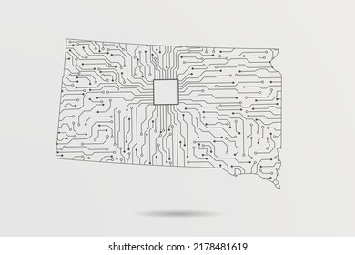 South Dakota Map - USA, United States of America Map Vector with futuristic circuit board Illustration or High-tech technology mash line on white background - Vector illustration ep 10