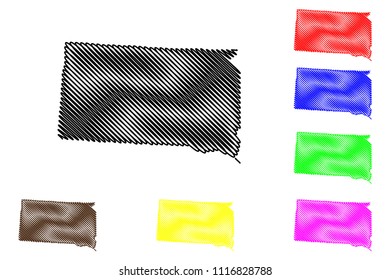 South Dakota map vector illustration, scribble sketch South Dakota map black, red, blue, green, yellow, purple