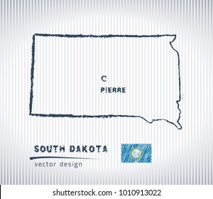 South Dakota National Vector Drawing Map On White Background